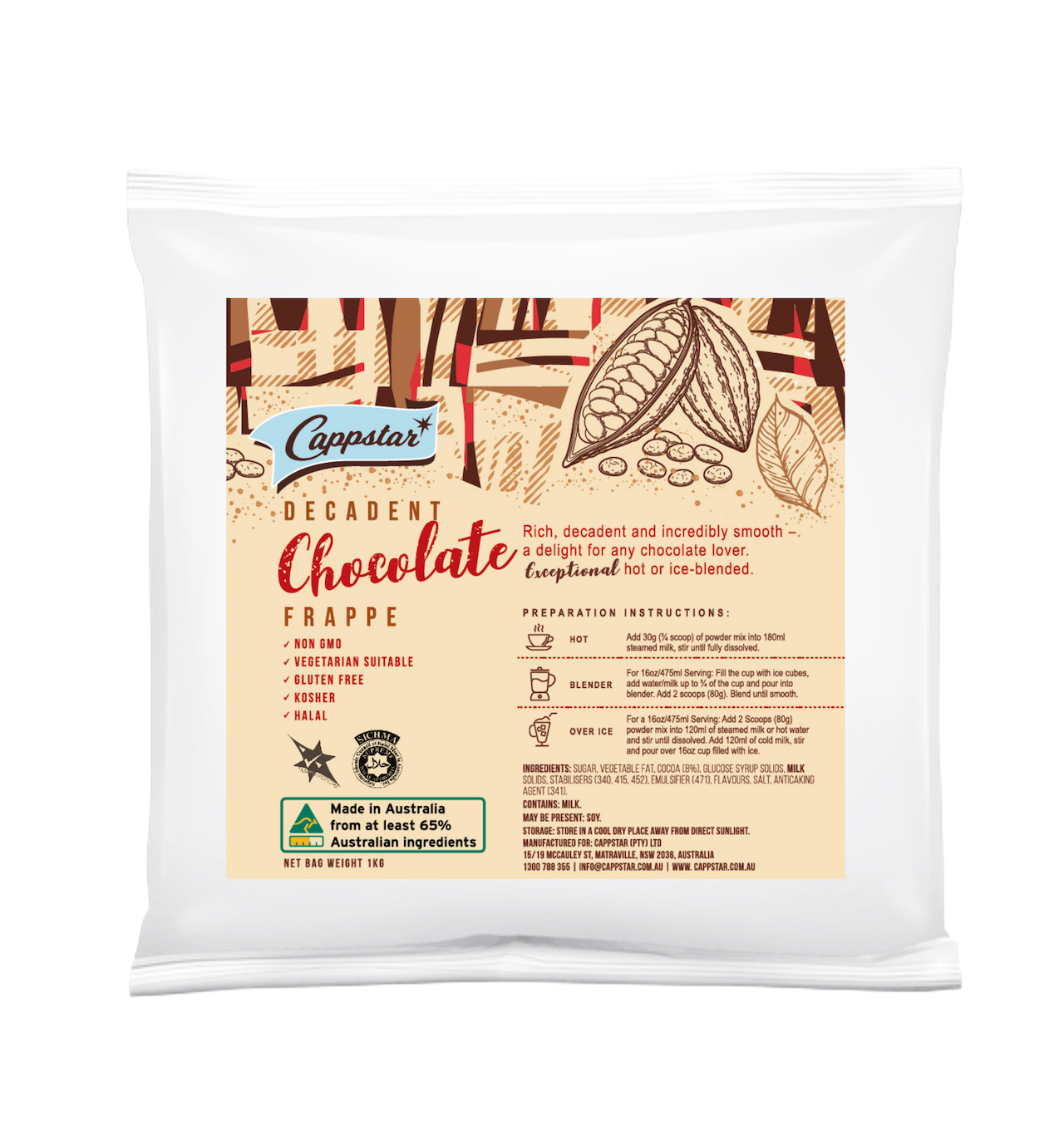 Cappstar Decadent Chocolate Frappe package on a white background