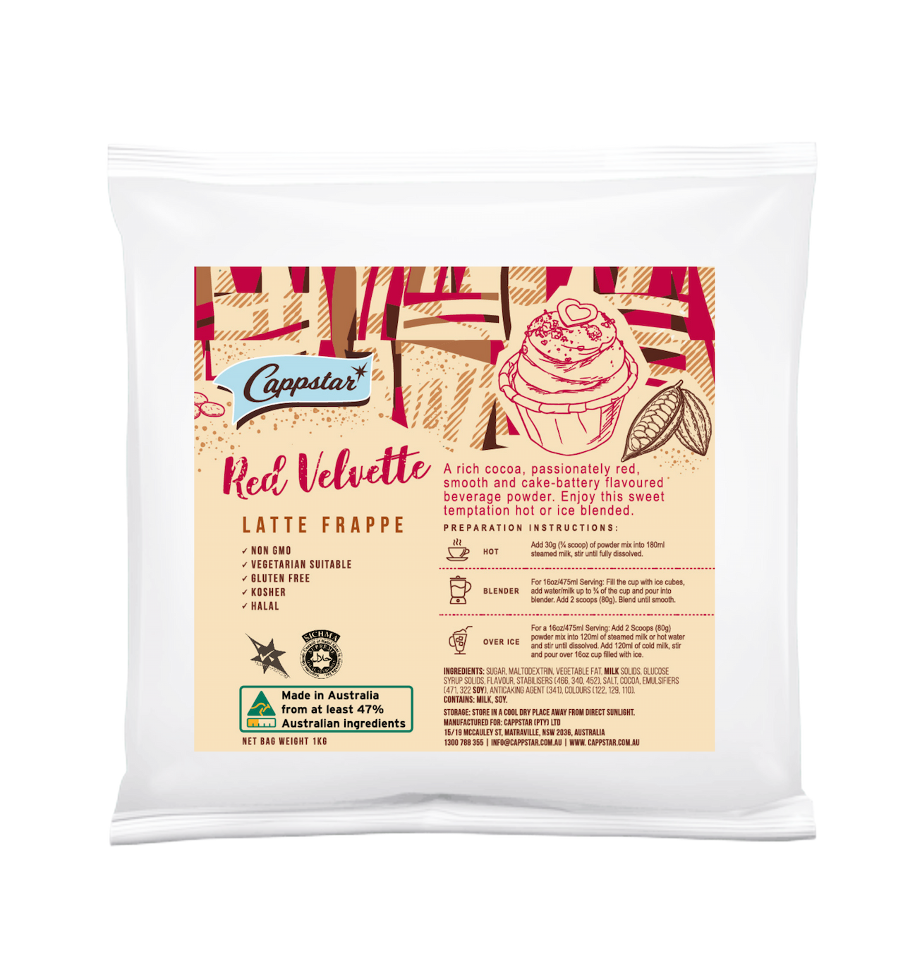 Cappstar Red Velvet Latte Frappe package on a white background