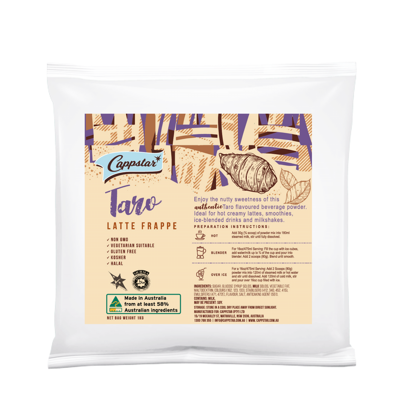 Cappsstar Taro Latte Frappe packaging on a white background