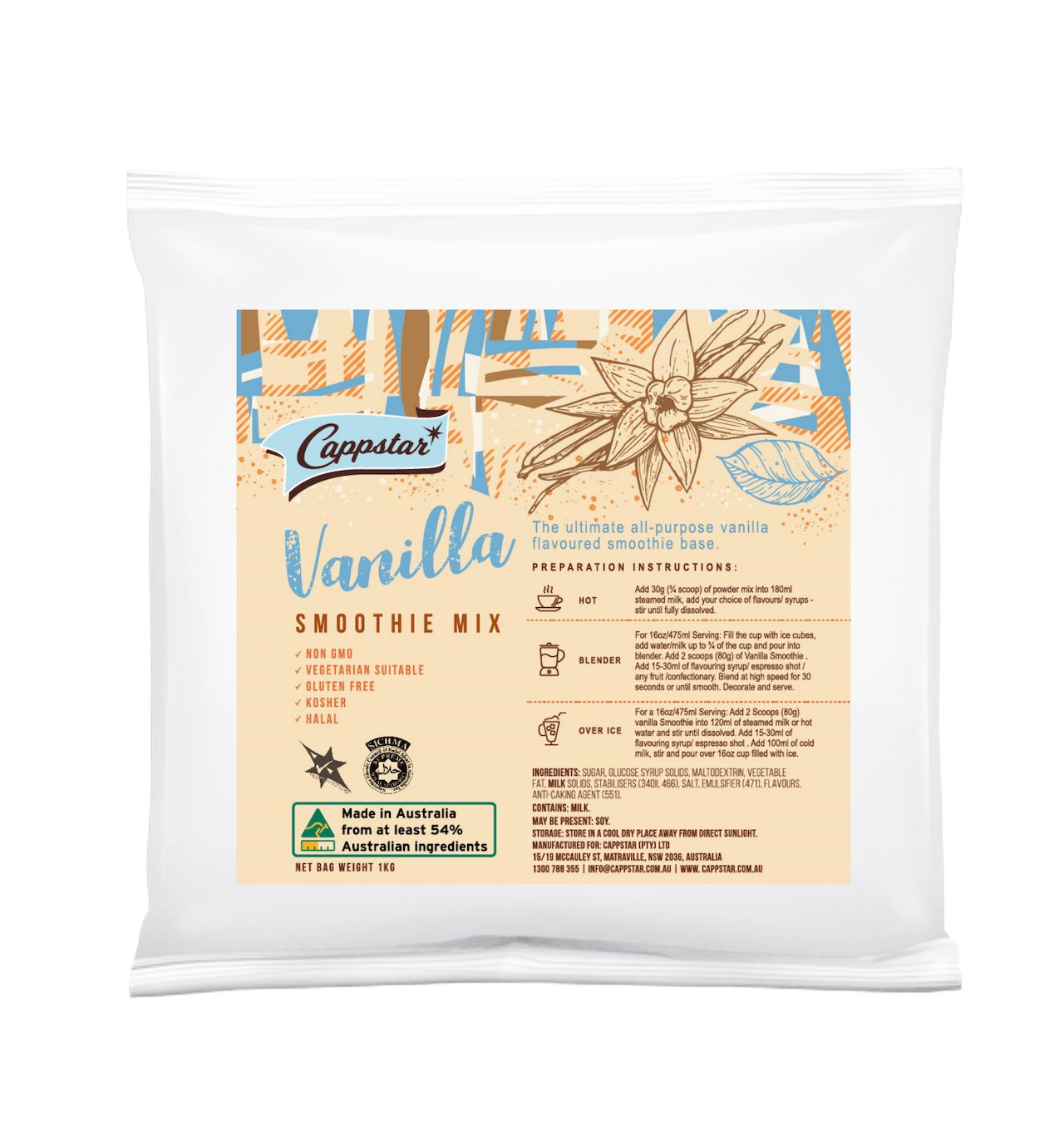 Cappstar Vanilla Smoothie Mix packaging on a white background