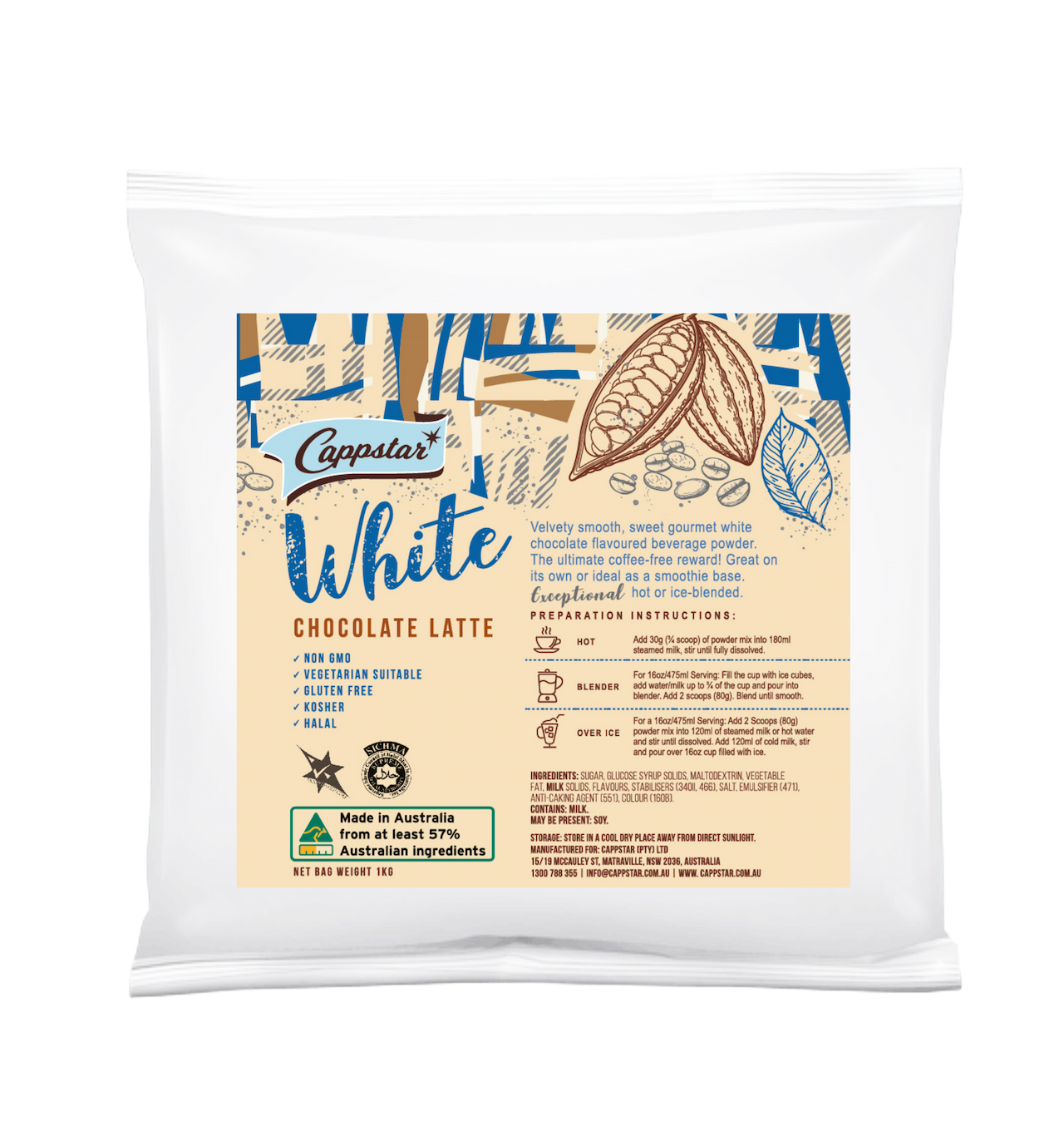 Cappstar White Chocolate Latte package on a white background