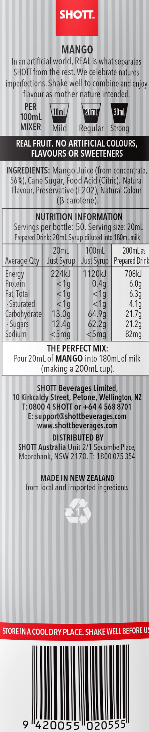 Shott Mango Fruit Smoothie 1Lt