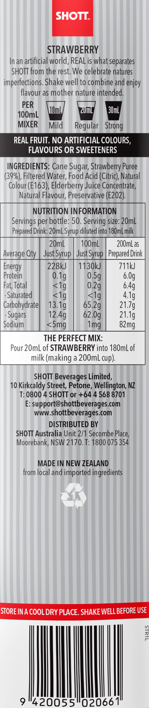 Shott Strawberry Fruit Smoothie 1Lt